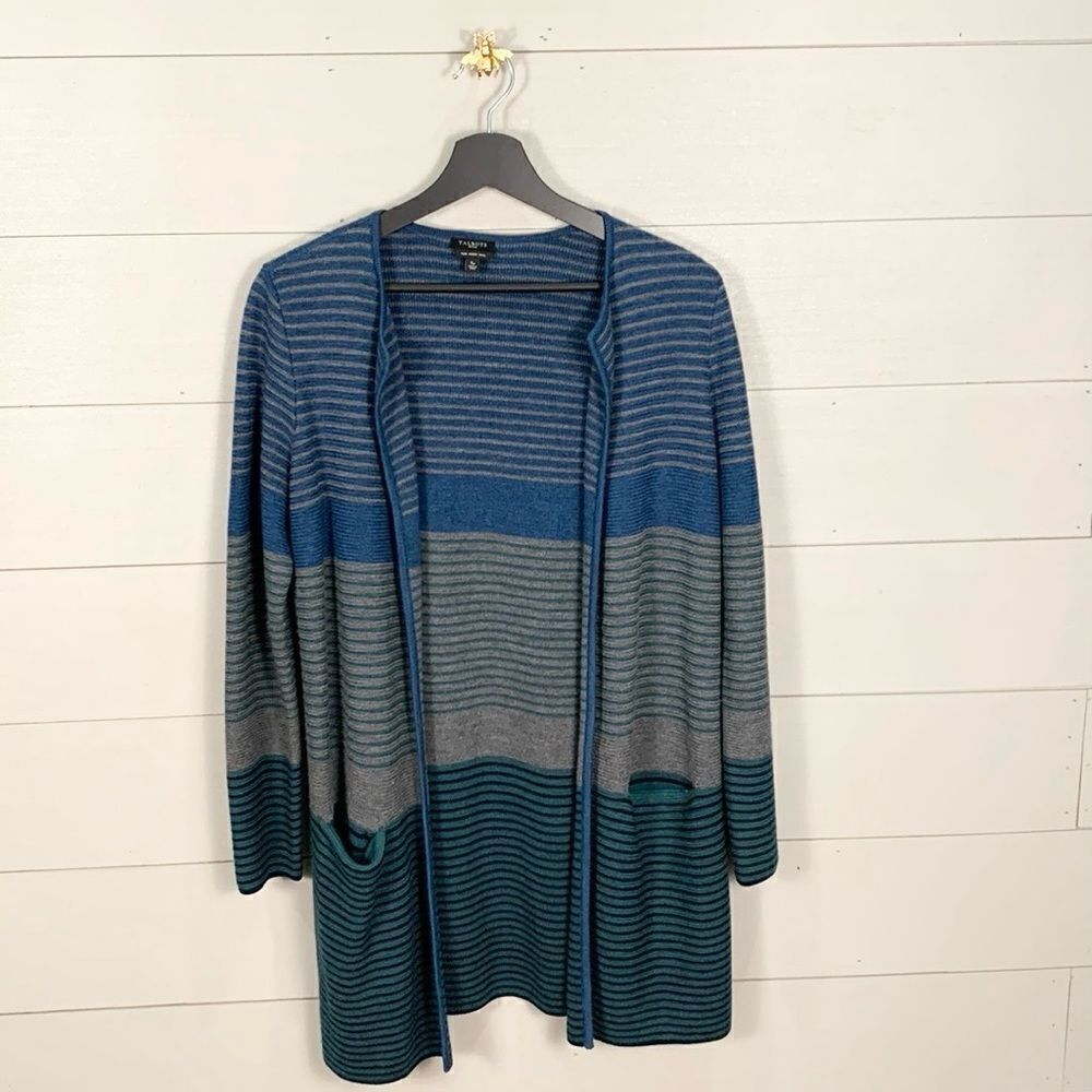 Talbots 100% merino wool striped open front long line cardigan petite small